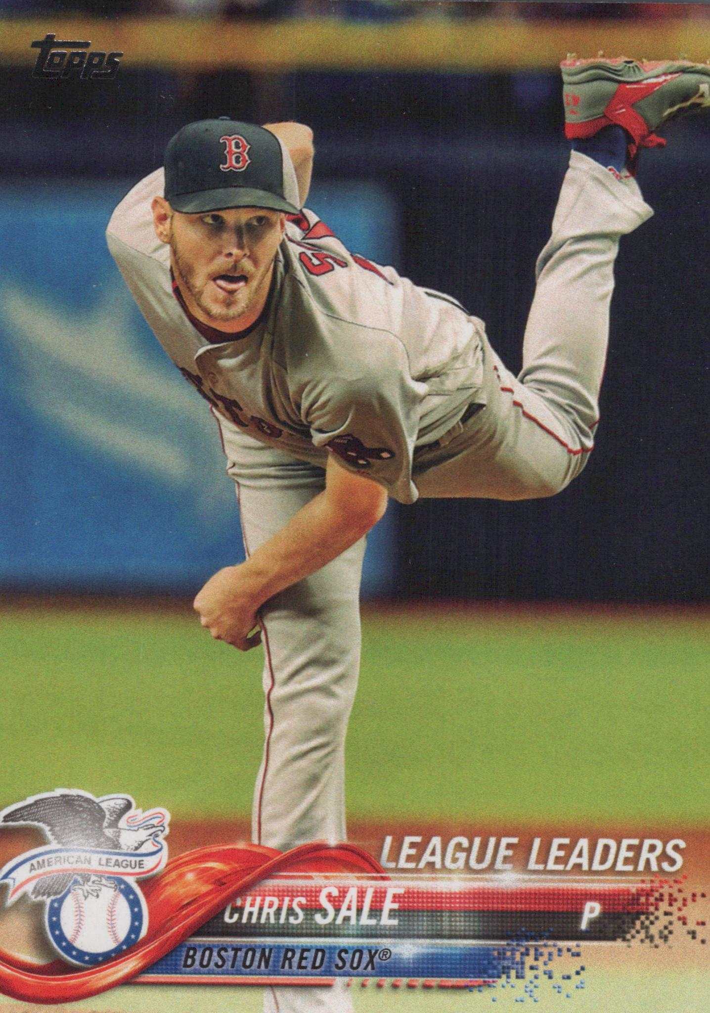 MLB Chris Sale Boston Red Sox Topps League Leaders pitcher card in protective sleeve and top loader