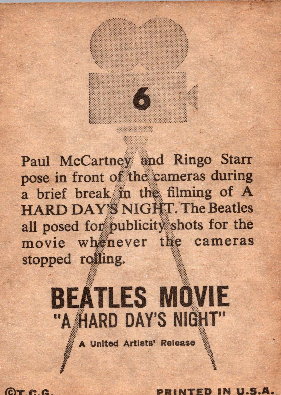 Beatles Movie Topps 1964 Topps Beatles Movie Card 6 A Hard Days Night Paul McCartney Ringo