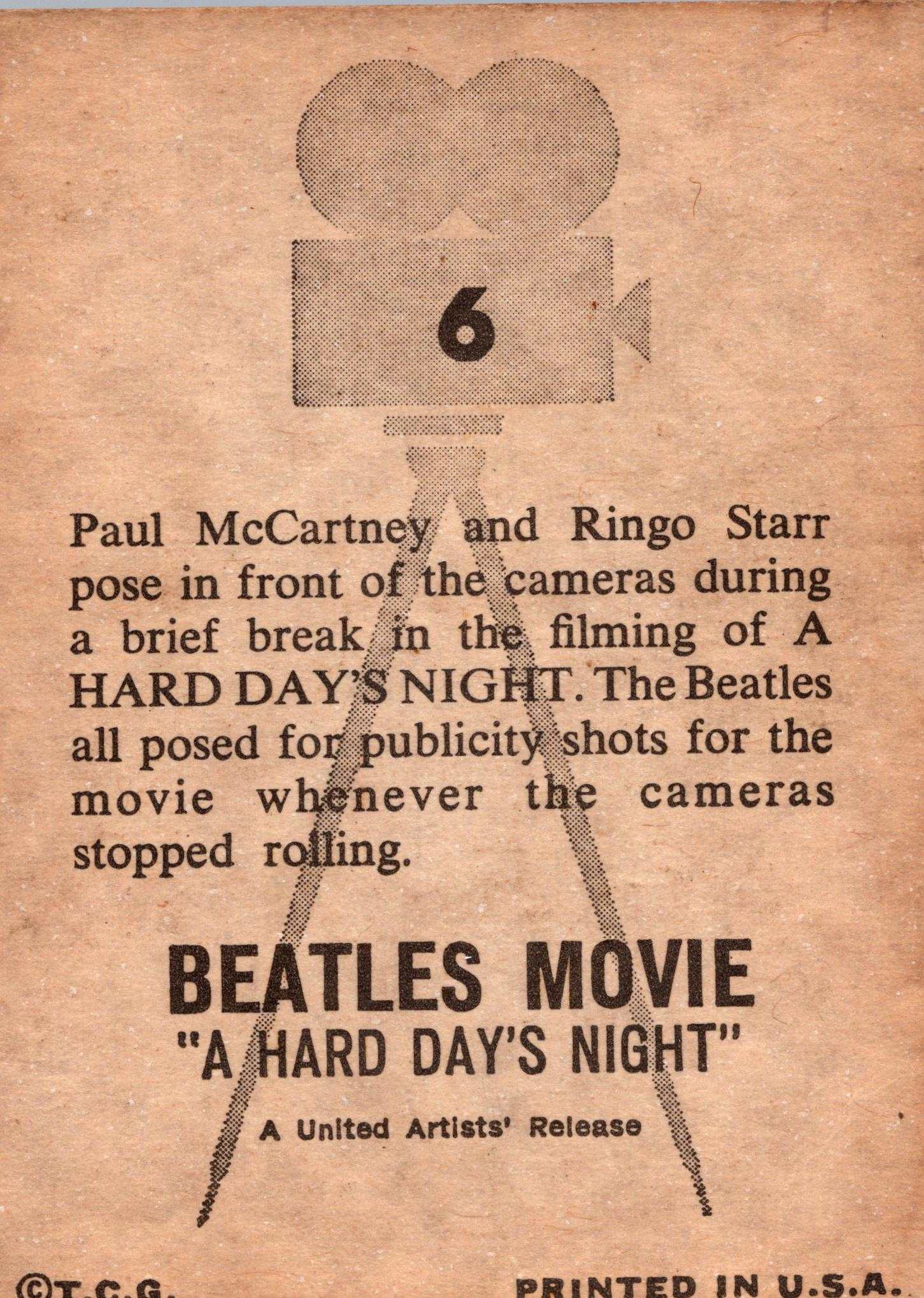 Beatles Movie Topps 1964 Topps Beatles Movie Card 6 A Hard Days Night Paul McCartney Ringo