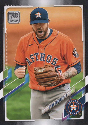 2021 MLB Ryan Pressly Houston Astros Topps baseball card reliever in protective sleeve