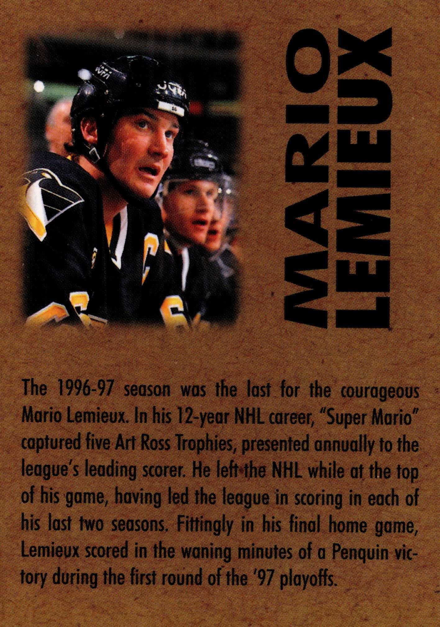 1996-97 NHL Mario Lemieux Pittsburgh Penguins Hallmark Keepsake hockey card in protective sleeve