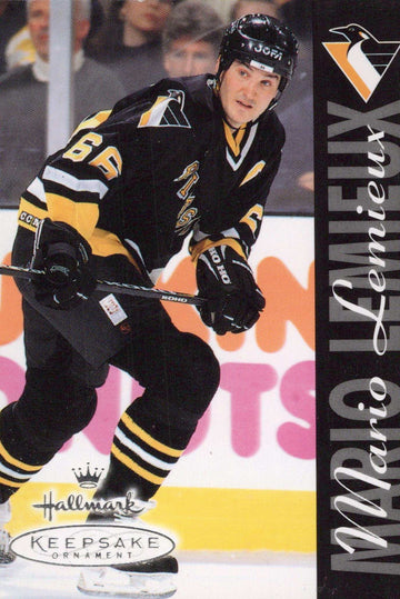 1996-97 NHL Mario Lemieux Pittsburgh Penguins Hallmark Keepsake hockey card front view