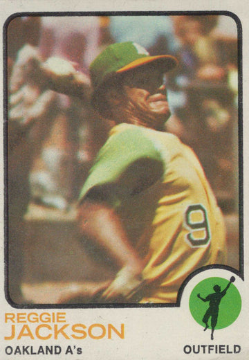 1973 MLB Reggie Jackson Oakland A’s vintage Topps baseball card HOF slugger in protective sleeve