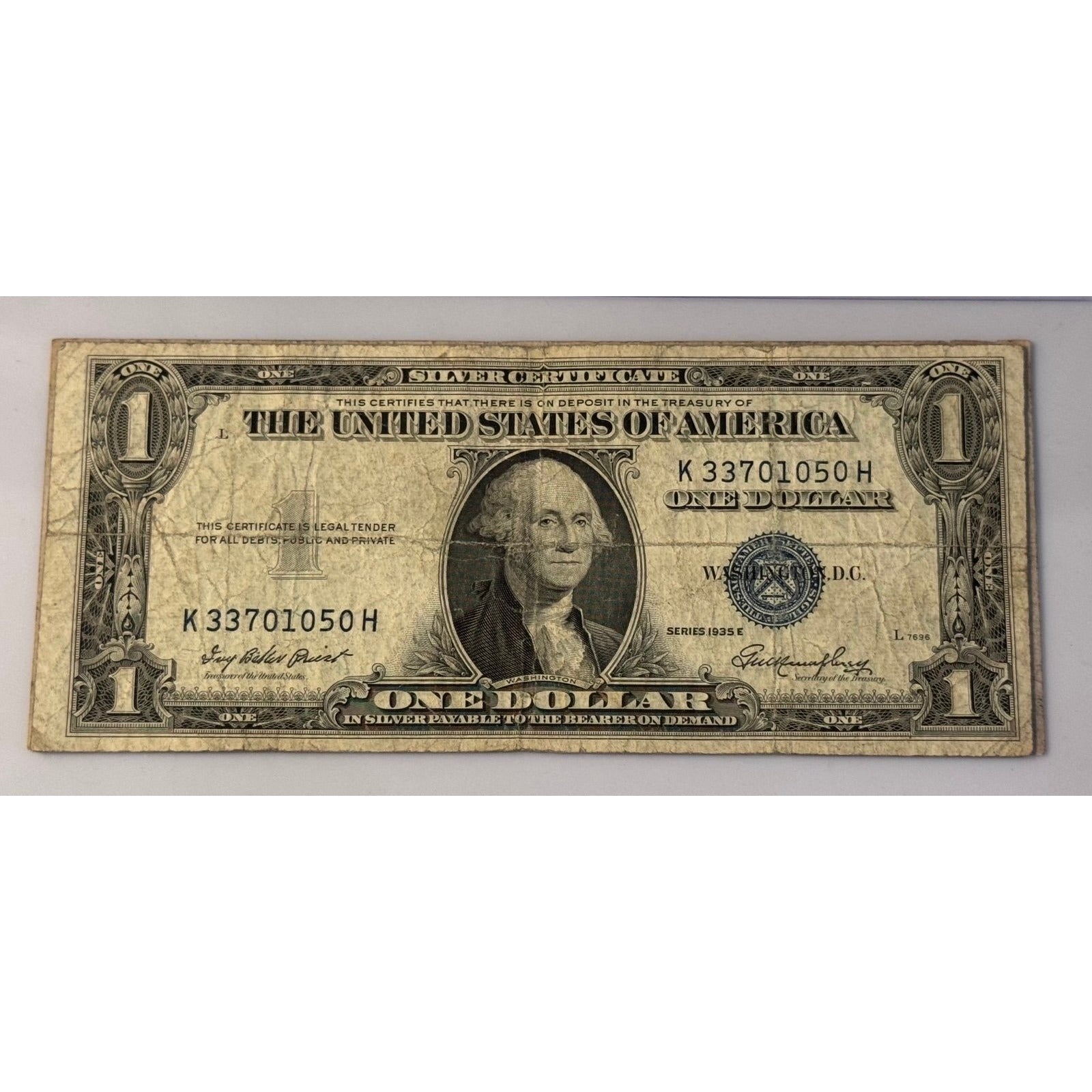 *1935**! E $1 Silver Certificate Blue Seal Priest Humphrey Circulated US Note**!