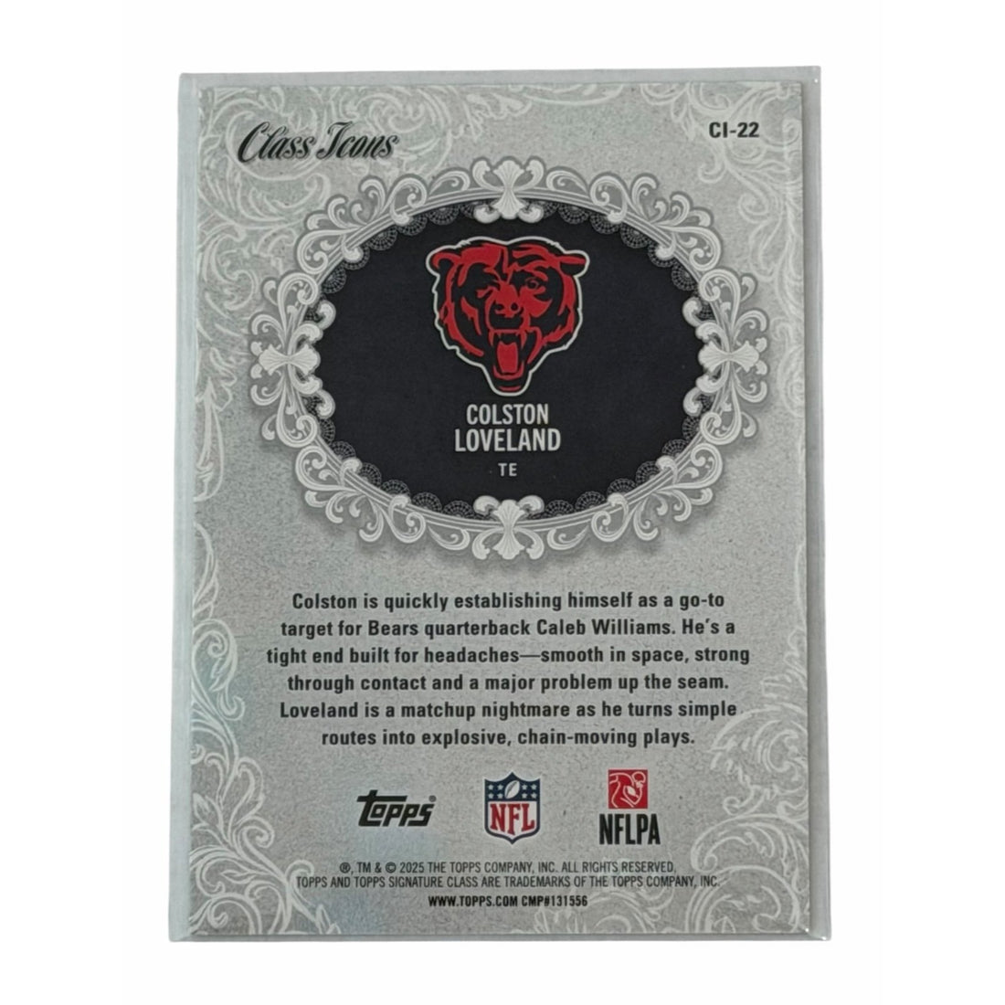 Colston Loveland RC 2025 Topps Signature Colston Loveland RC 2025 Topps Signature Class NFL Chicago Bears Class Icons Ins
