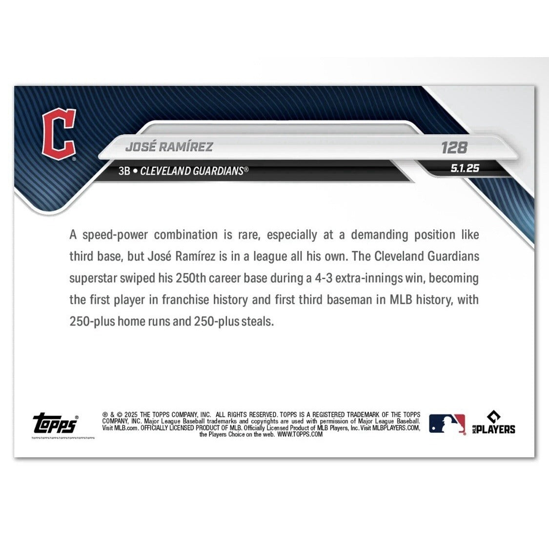 JOSE RAMIREZ 1st - 3rd Baseman to 250/250 CLUB 2025 Topps Now #128 MLB Guardians
