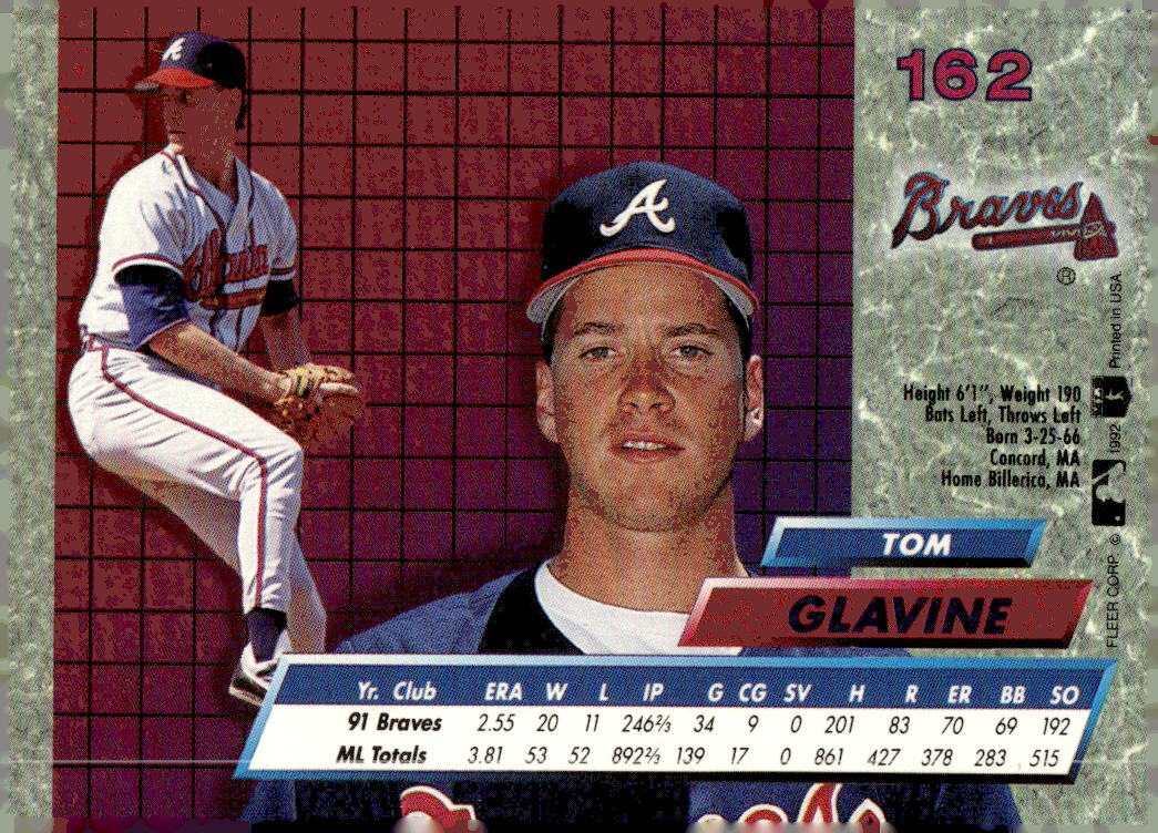 1992 Ultra 162 Tom Glavine 1992 Ultra 162 Tom Glavine
