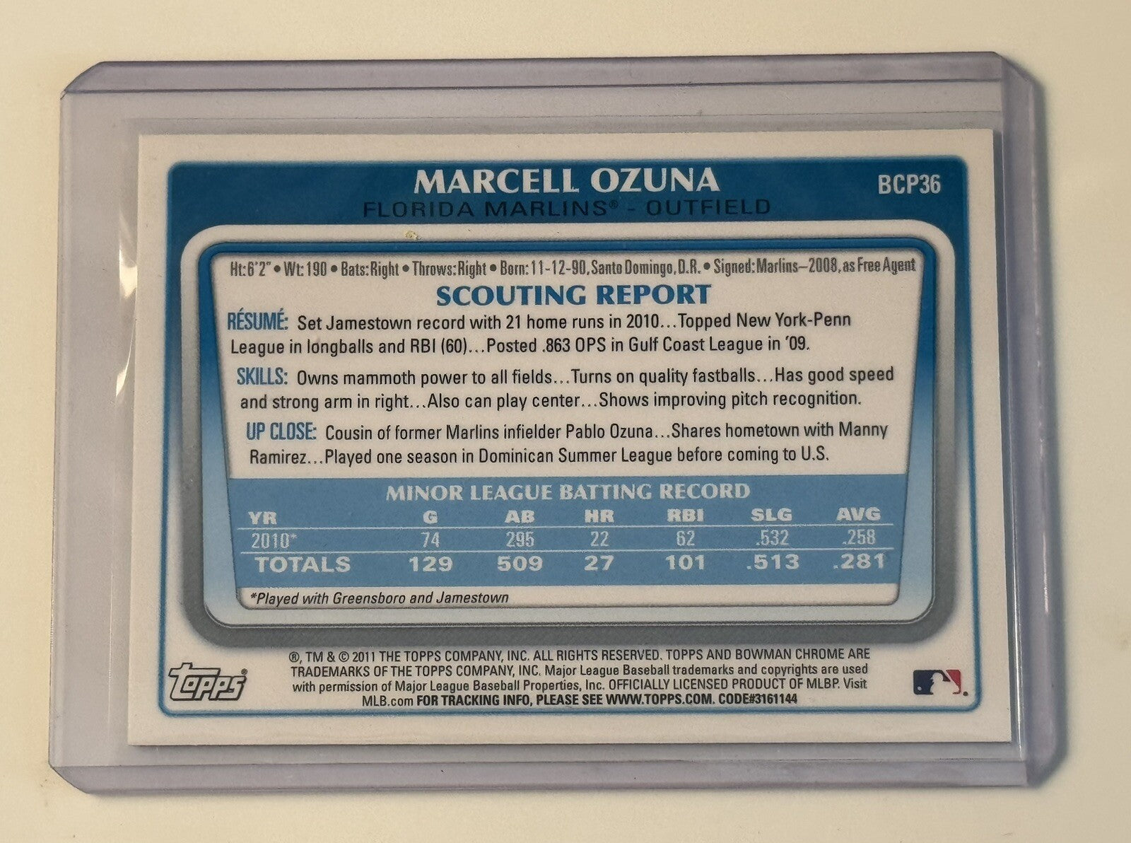 Marcell Ozuna RC 2011 Bowman Chrome Prospects #BCP36 1st MLB Braves Rookie Card