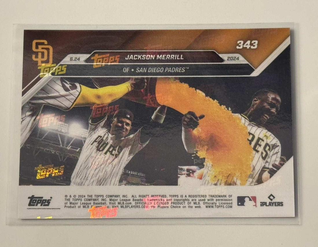 Jackson Merrill RC 2024 Topps NOW San Diego Padres rookie baseball card, #343, blue parallel design