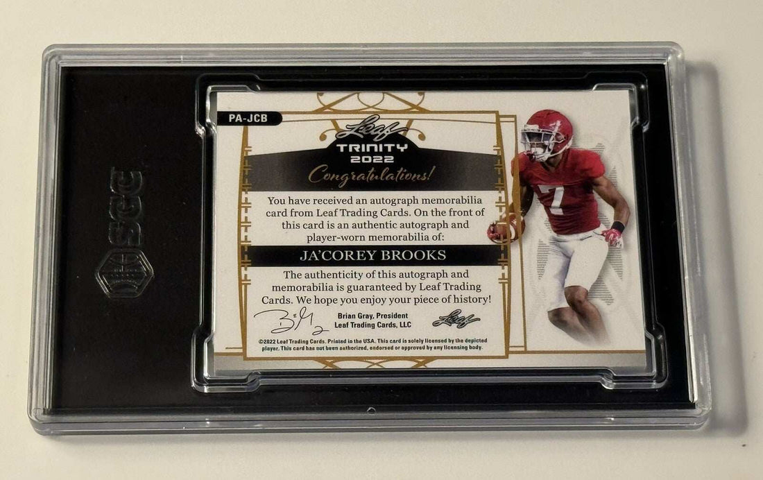 2022 Leaf Trinity Ja'Corey Brooks silver rookie patch auto card SGC 9.5 serial 19/99 Alabama Crimson Tide memorabilia