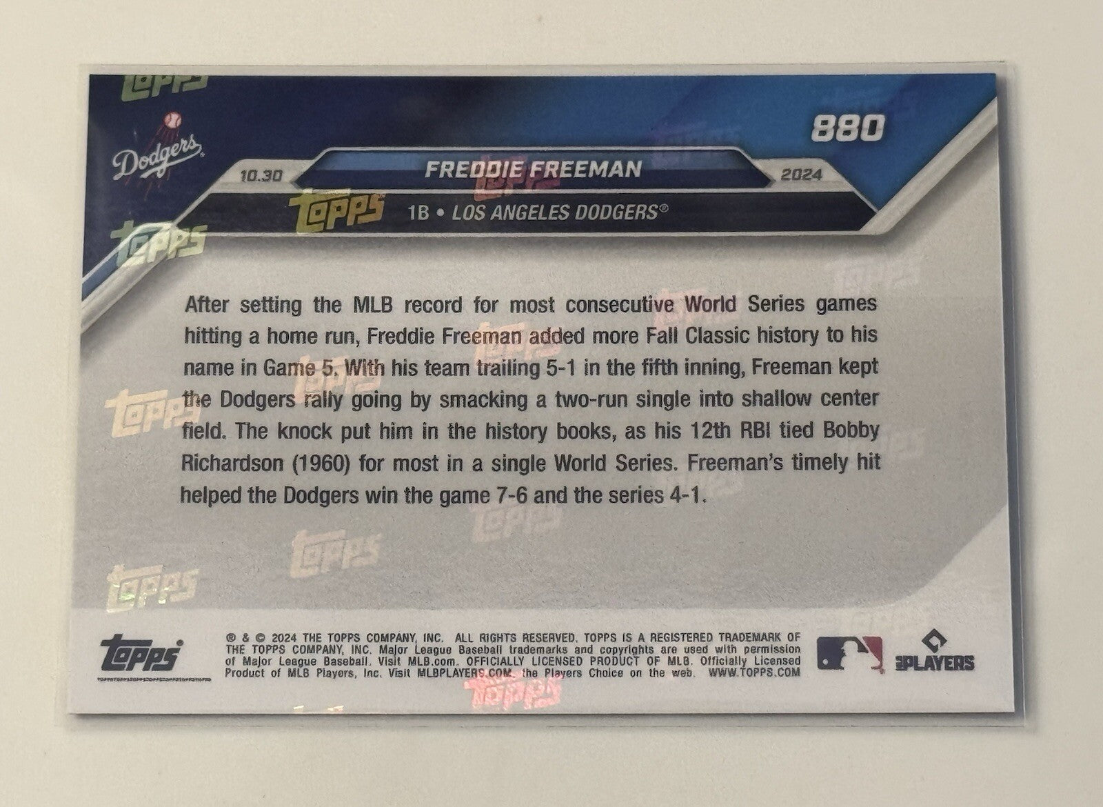 1/25* Freddie Freeman 12 RBIs 2024 MLB Topps NOW Dodgers World Series 880 READY!