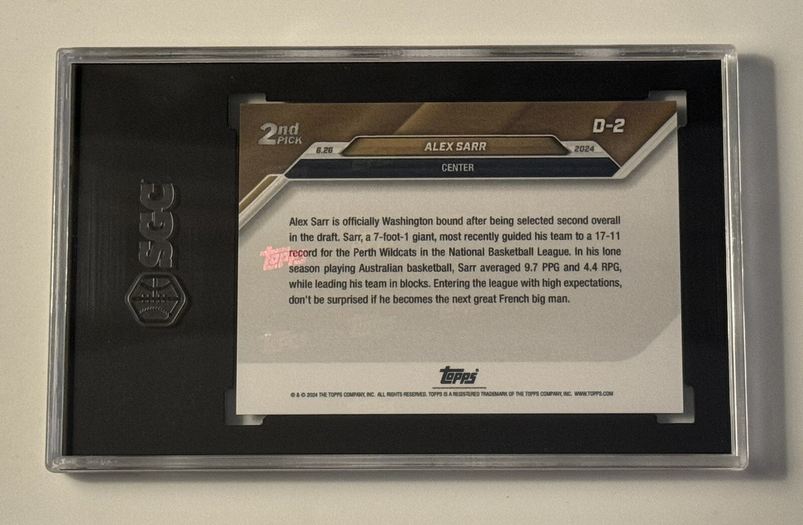 Alexandre Sarr RC* - 2024 Topps Now NBA Draft 2nd Pick D-2 - NBA Wizards SGC 9.5