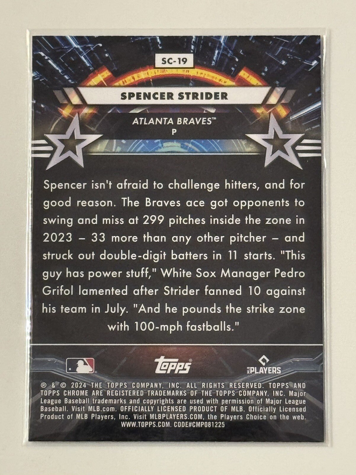 2024 Topps Cosmic Chrome Spencer Strider Star Command Refractor MLB Braves SC-19