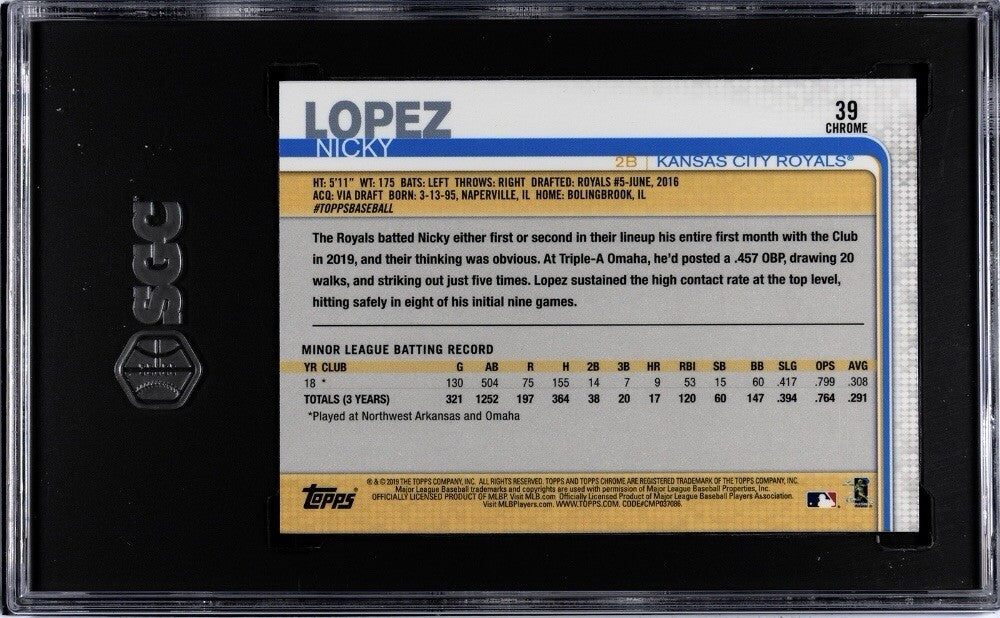 2019 Topps Chrome Update Nicky Lopez RC Kansas City Royal Rookie Card 39 SGC 9.5