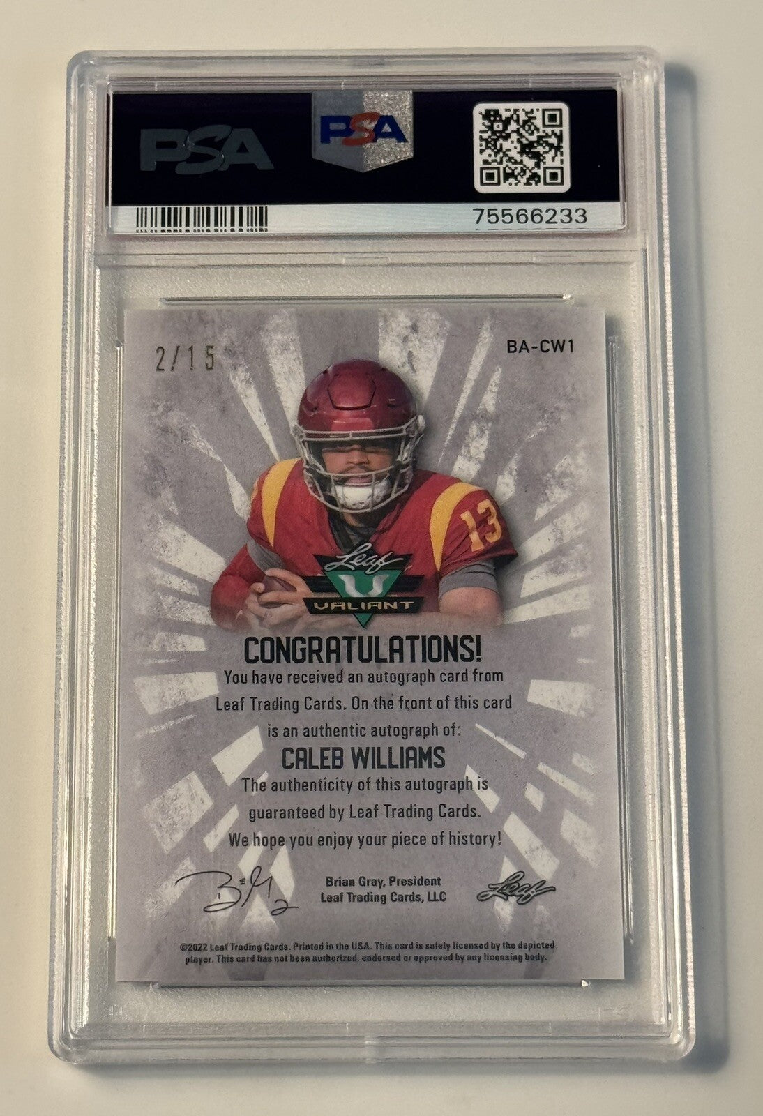 2022 Leaf Valiant 2/15 Caleb Williams RC Navy BLUE Crystal USC/NFL Bears PSA 10