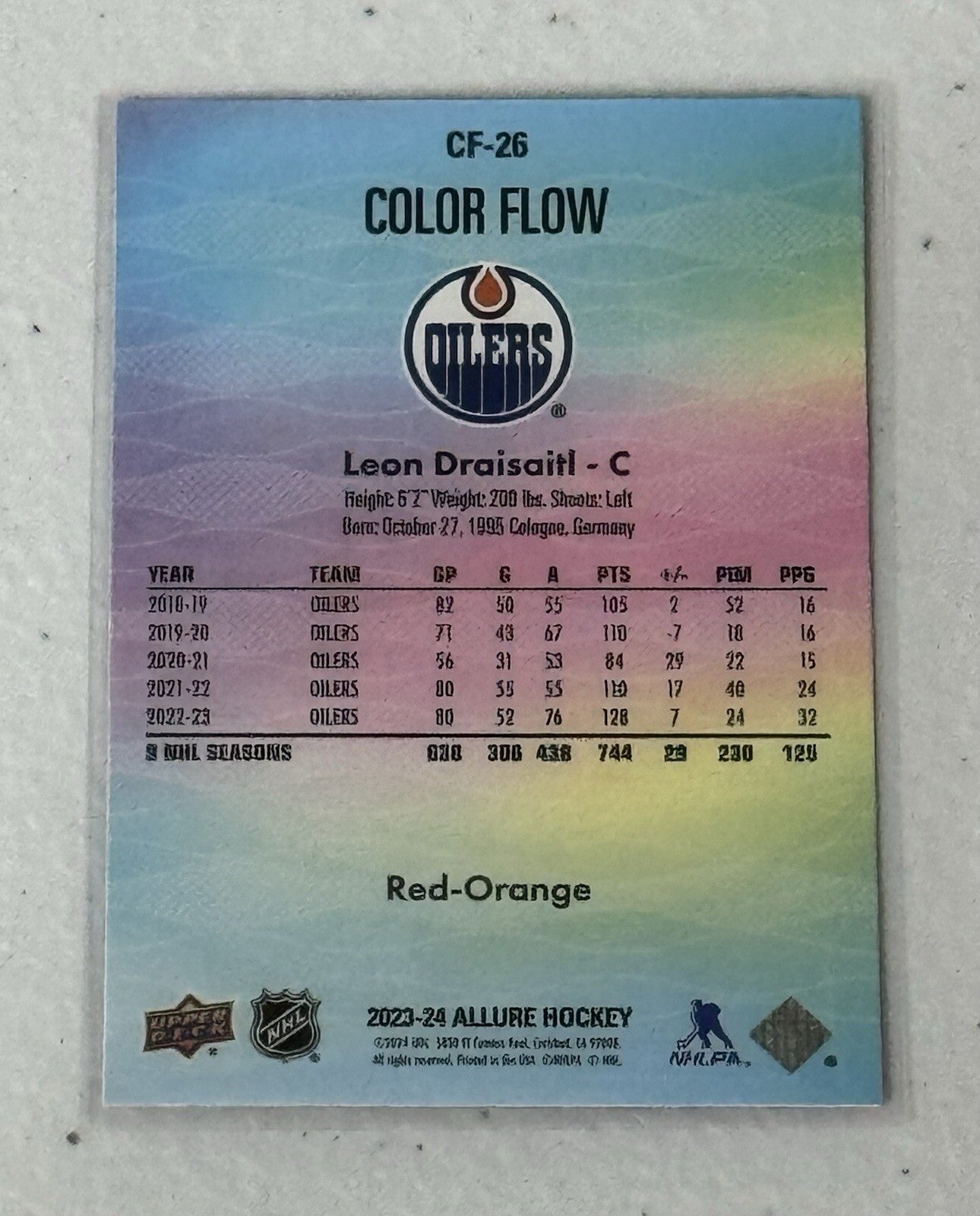 Leon Draisaitl 2023-24 Upper Deck NHL Allure Color Flow Red Orange CF-26 Oilers*