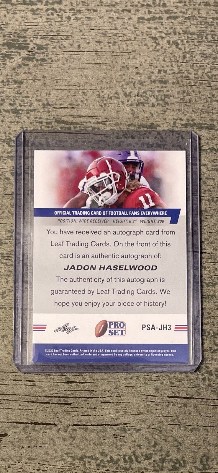 2022 Pro Set Football Jadon Haselwood Auto Card #PSA-JH3 NCAA Razorbacks/Sooners