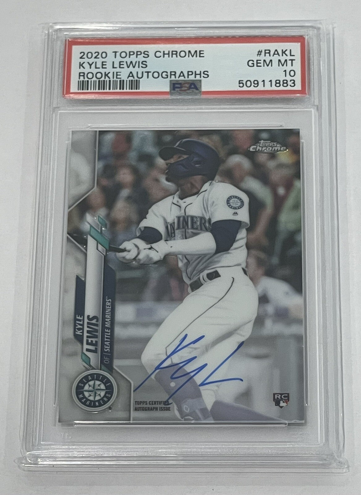Kyle Lewis 2020 Topps Chrome RC Auto PSA 10 Gem RA-KL Rookie Autograph -Mariners