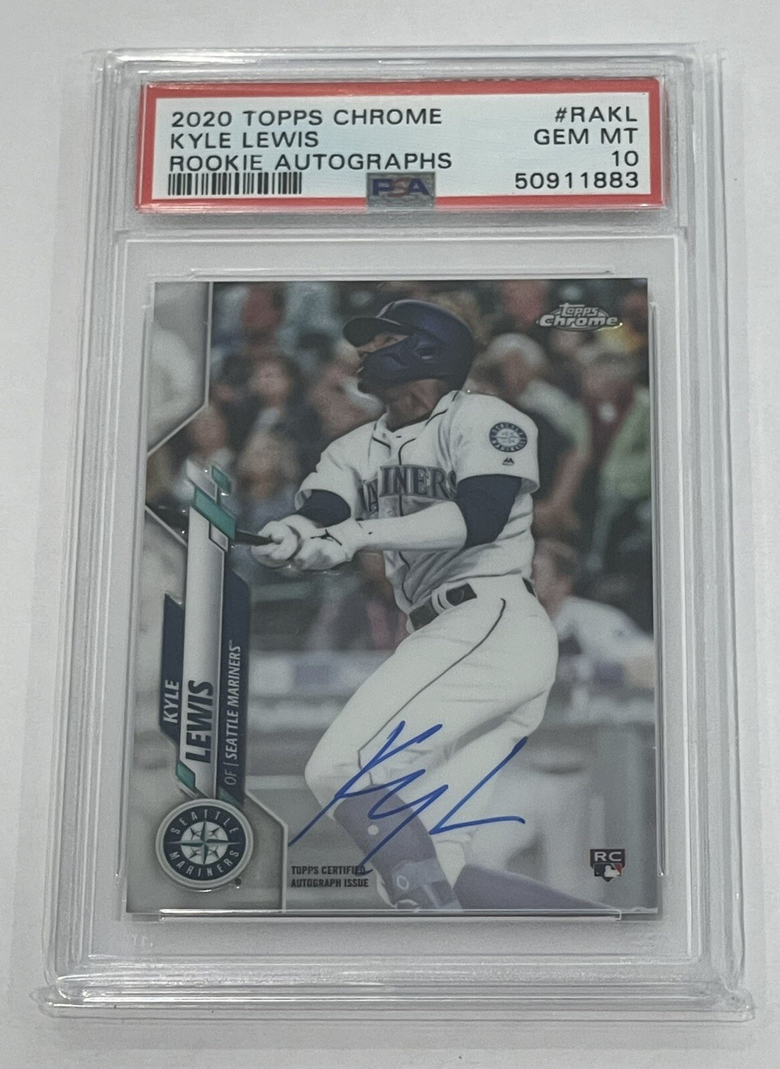 Kyle Lewis 2020 Topps Chrome RC Auto PSA 10 Gem RA-KL Rookie Autograph -Mariners