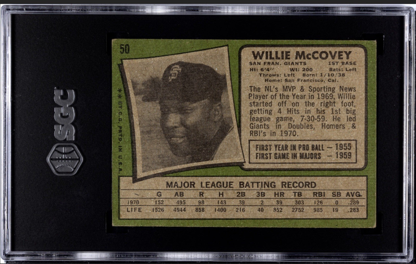1971 Topps Willie McCovey Baseball Card #50 - MLB San Francisco Giants SGC 5 EX*