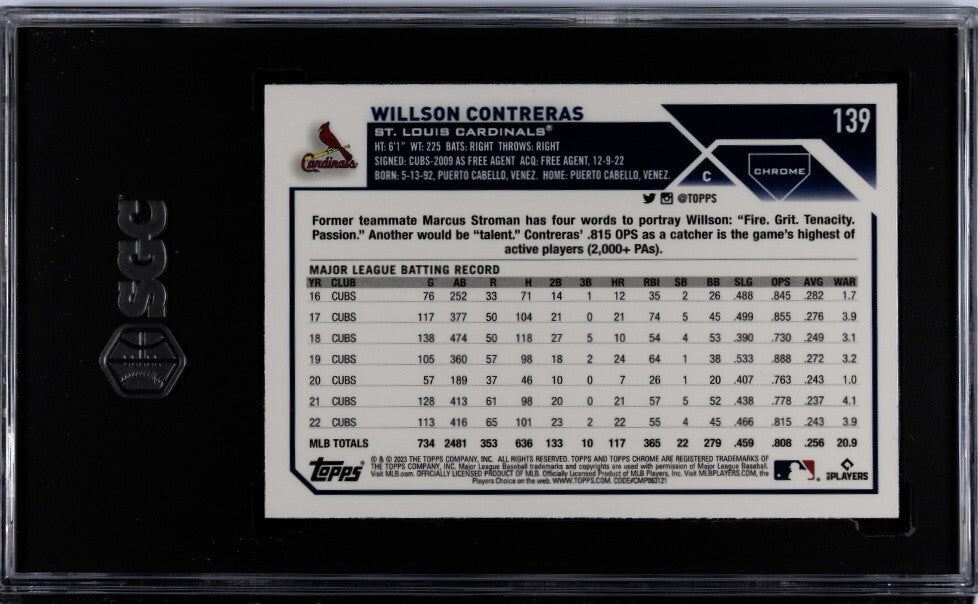 2023 Topps Chrome Willson Contreras St. Louis Cardinals Baseball #139 - SGC 8.5*
