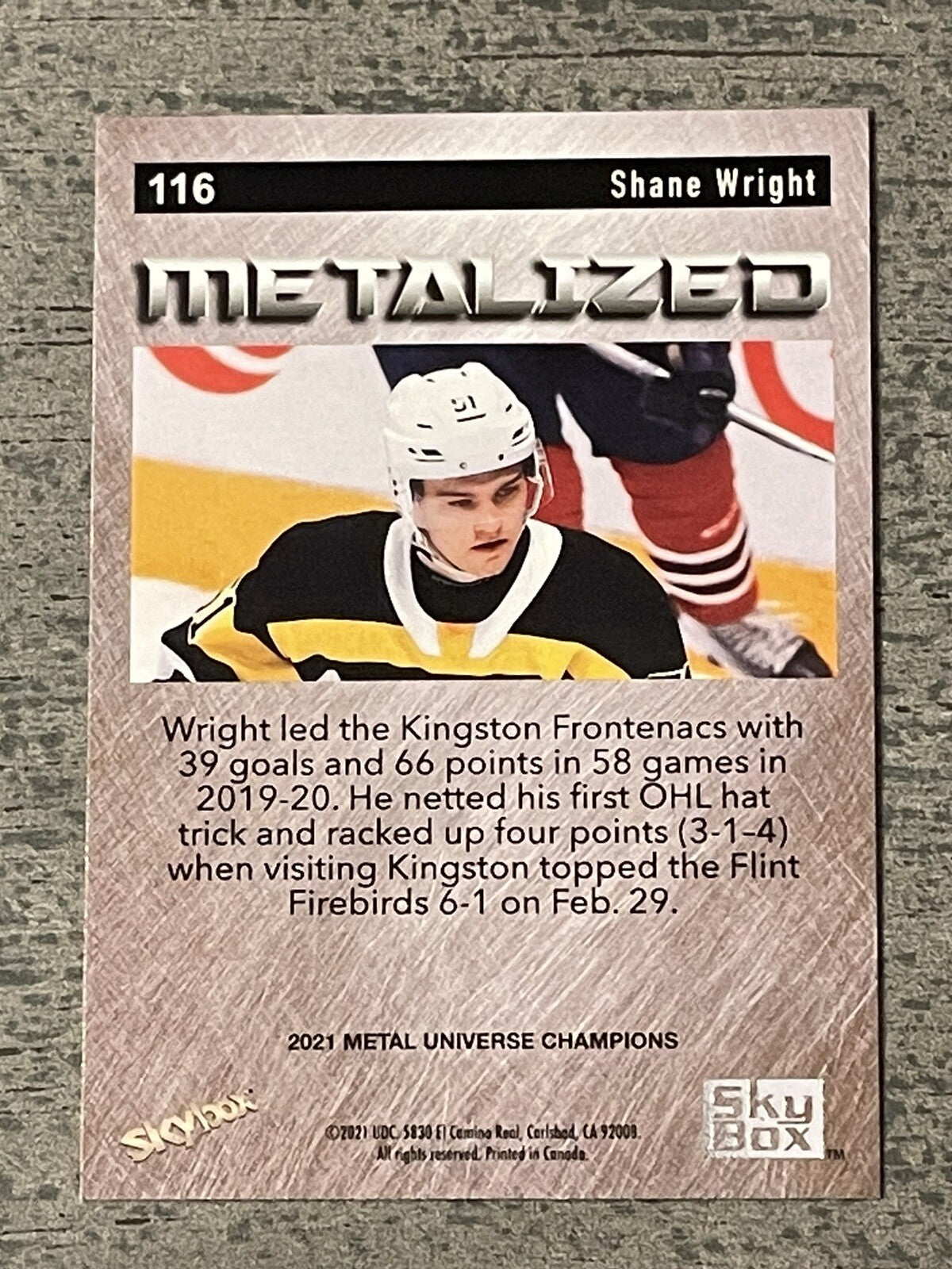 2021 SKYBOX METAL UNIVERSE CHAMPIONS SHANE WRIGHT METALIZED RC #116 NHL Seattle