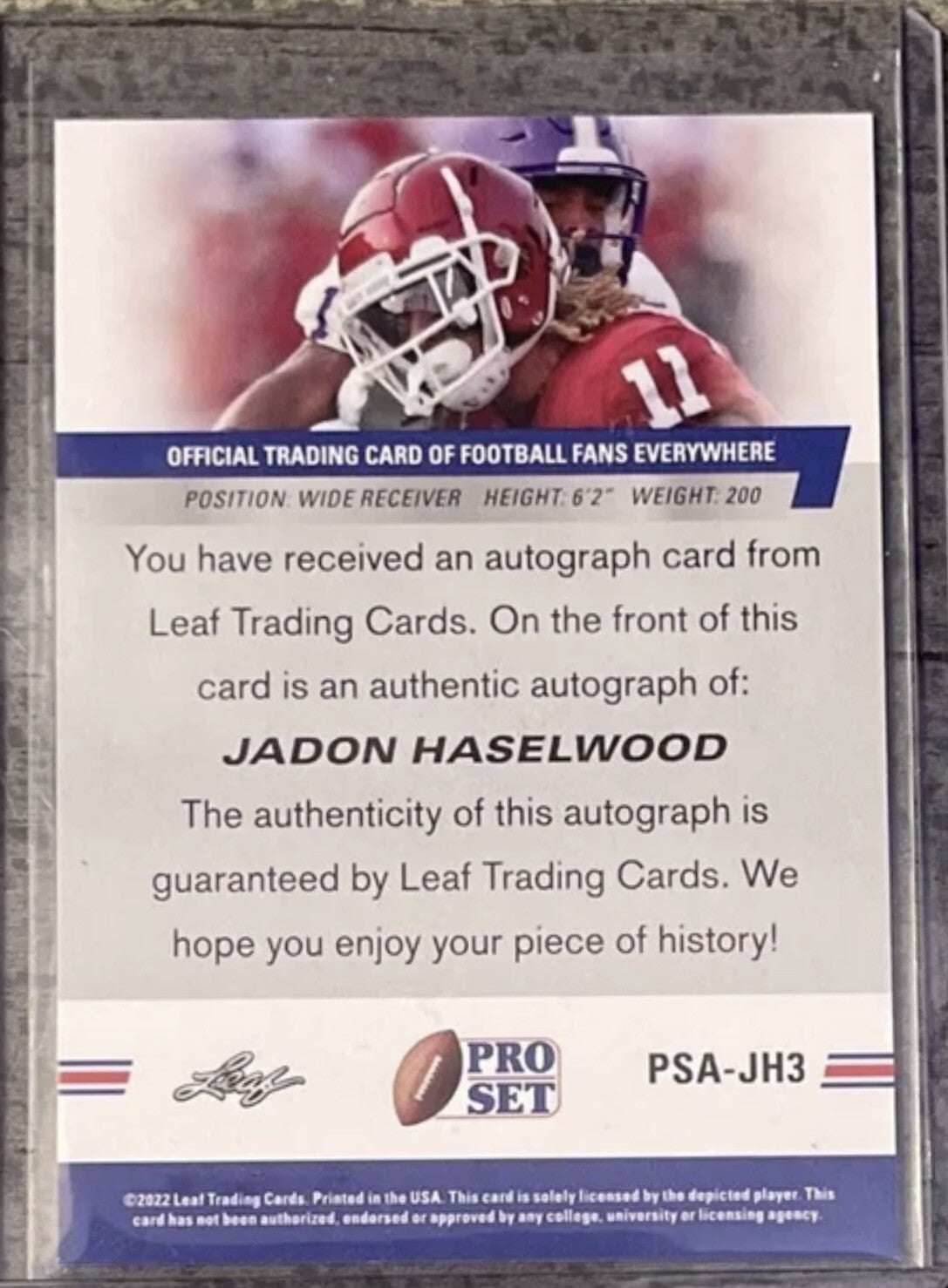 2022 Pro Set Football Jadon Haselwood autographed rookie card Oklahoma Sooners