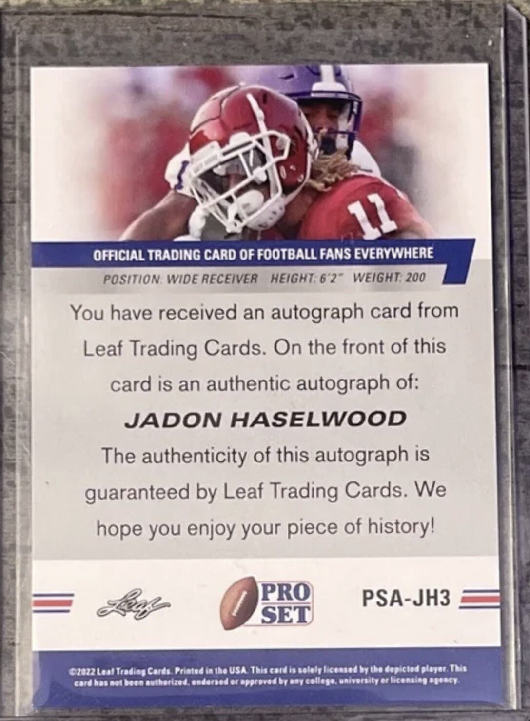 2022 Pro Set Football Jadon Haselwood Auto Card #PSA-JH3 NCAA Razorbacks/Sooners