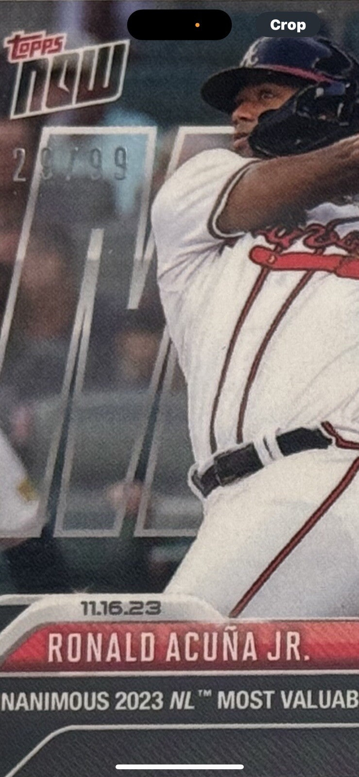 Ronald Acuna Jr. 29/99 2023 MLB TOPPS NOW MVP Game-Used Base Relic OS17 IN HAND*