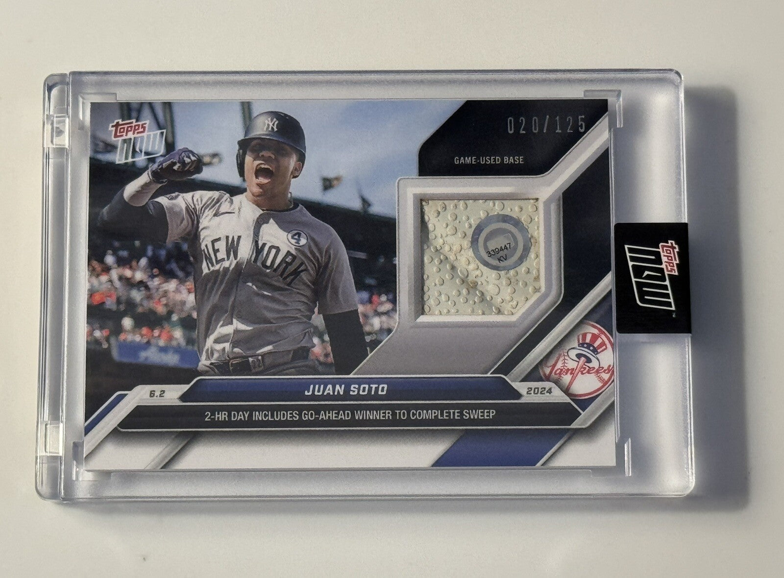 20/125 JUAN SOTO* 2024 Topps NOW 2 HR DAY Game-Used Base Relic #254A MLB Yankees
