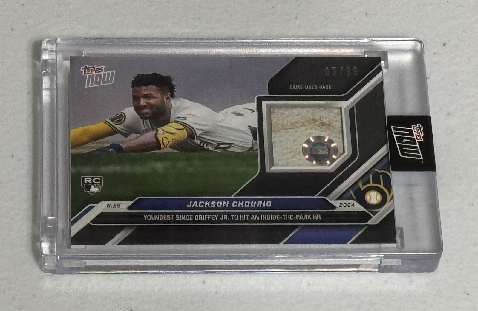 65/99 Jackson Chourio RC GAME USED Base Relic - MLB Brewers 2024 TOPPS NOW #349B
