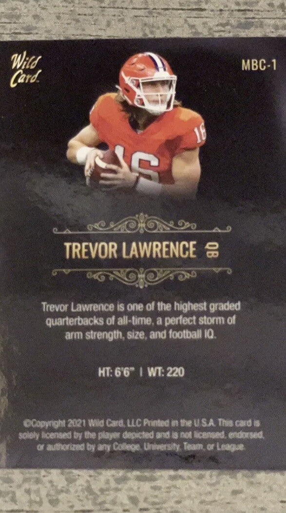 2021 Wild Card Matte Gold Trevor Lawrence MBC-1 Rc Rookie - Clemson University.