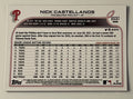 Nick Castellanos 2022 Topps Chrome Purple Refractor Phillies baseball card back view