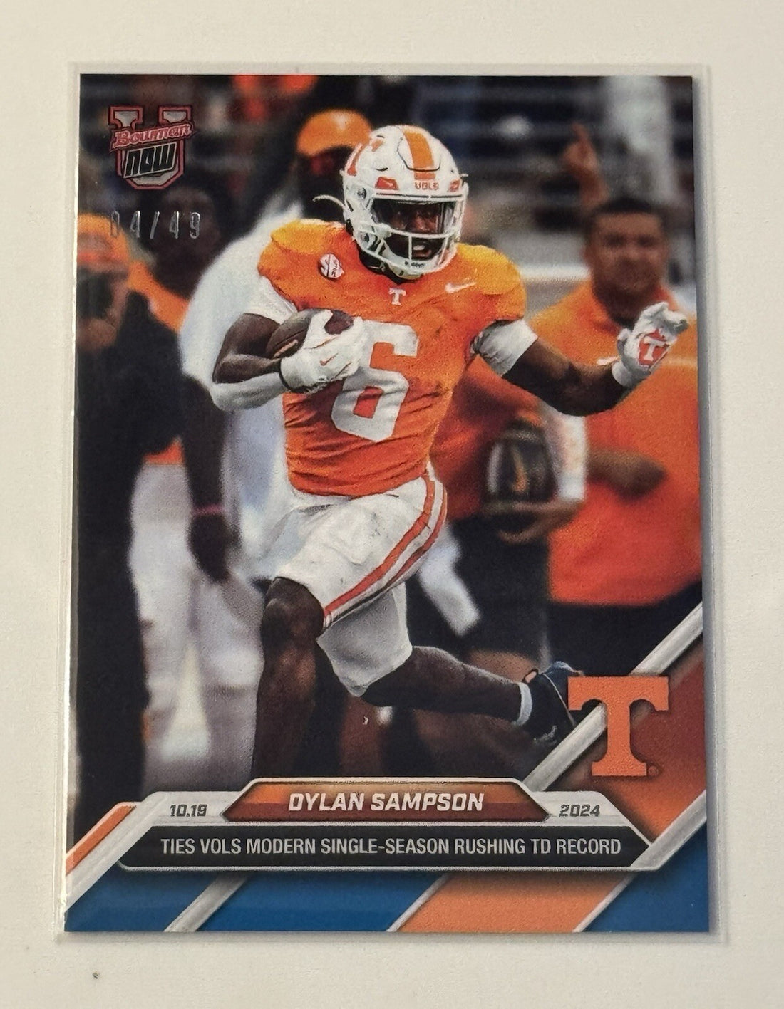 4/49* Dylan Sampson RC Ties Vols TD Record 2024 Bowman U Now Football #30 READY!