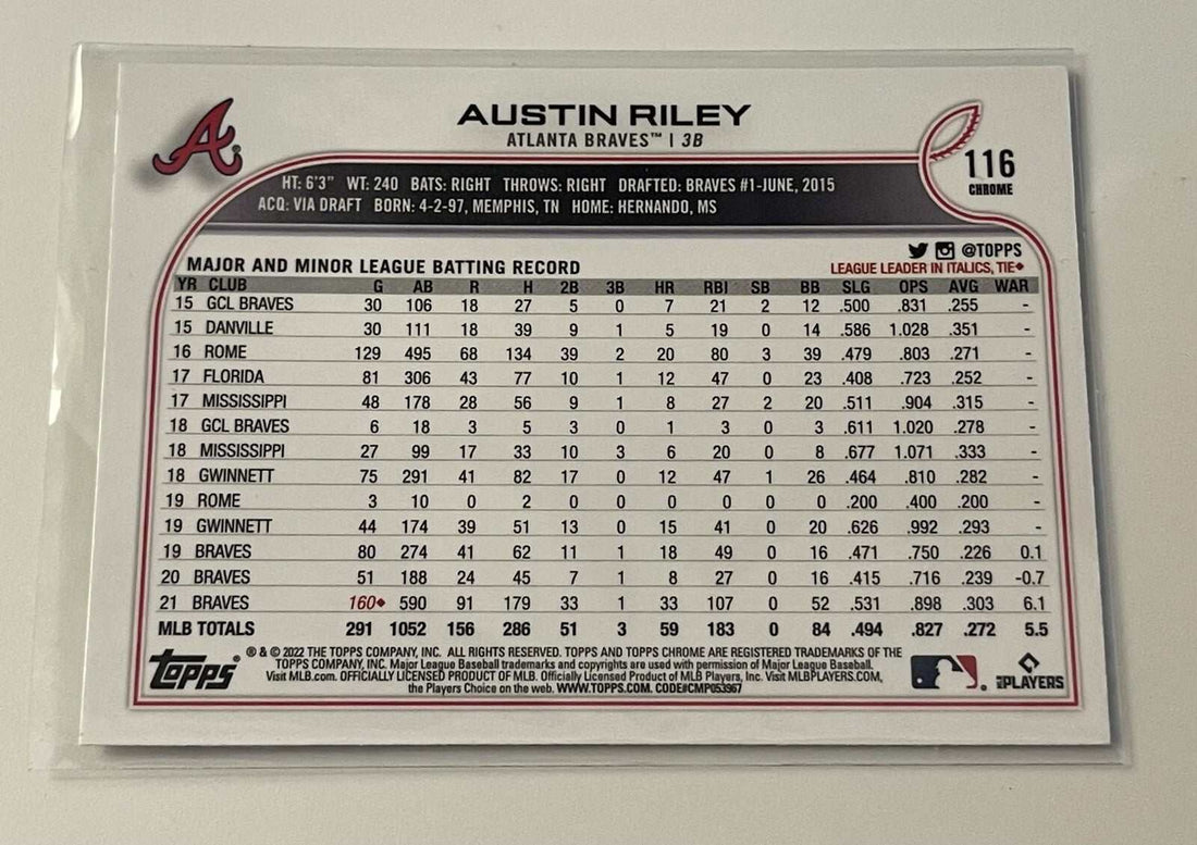 2022 Topps Chrome Austin Riley Atlanta Braves baseball card #116