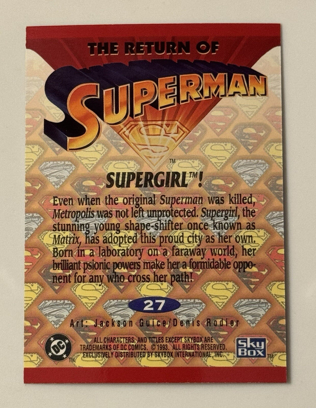 1993 SkyBox Superman: SUPERGIRL - Man of Steel Return Of Superman - DC Comics 27