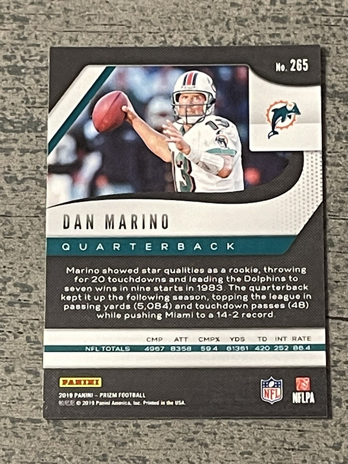 2019 Panini Silver Prizm Dan Marino Football Card #265 - Miami Dolphins Pitt HOF