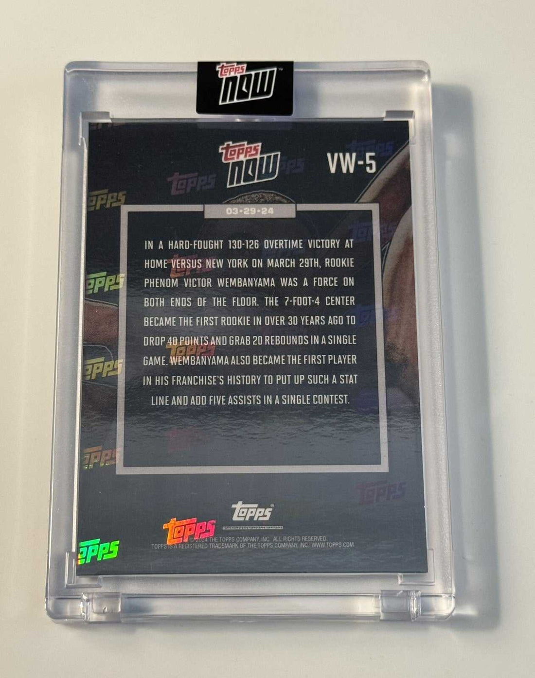 Victor Wembanyama RC 40/20 2023-24 TOPPS NOW basketball card in protective case