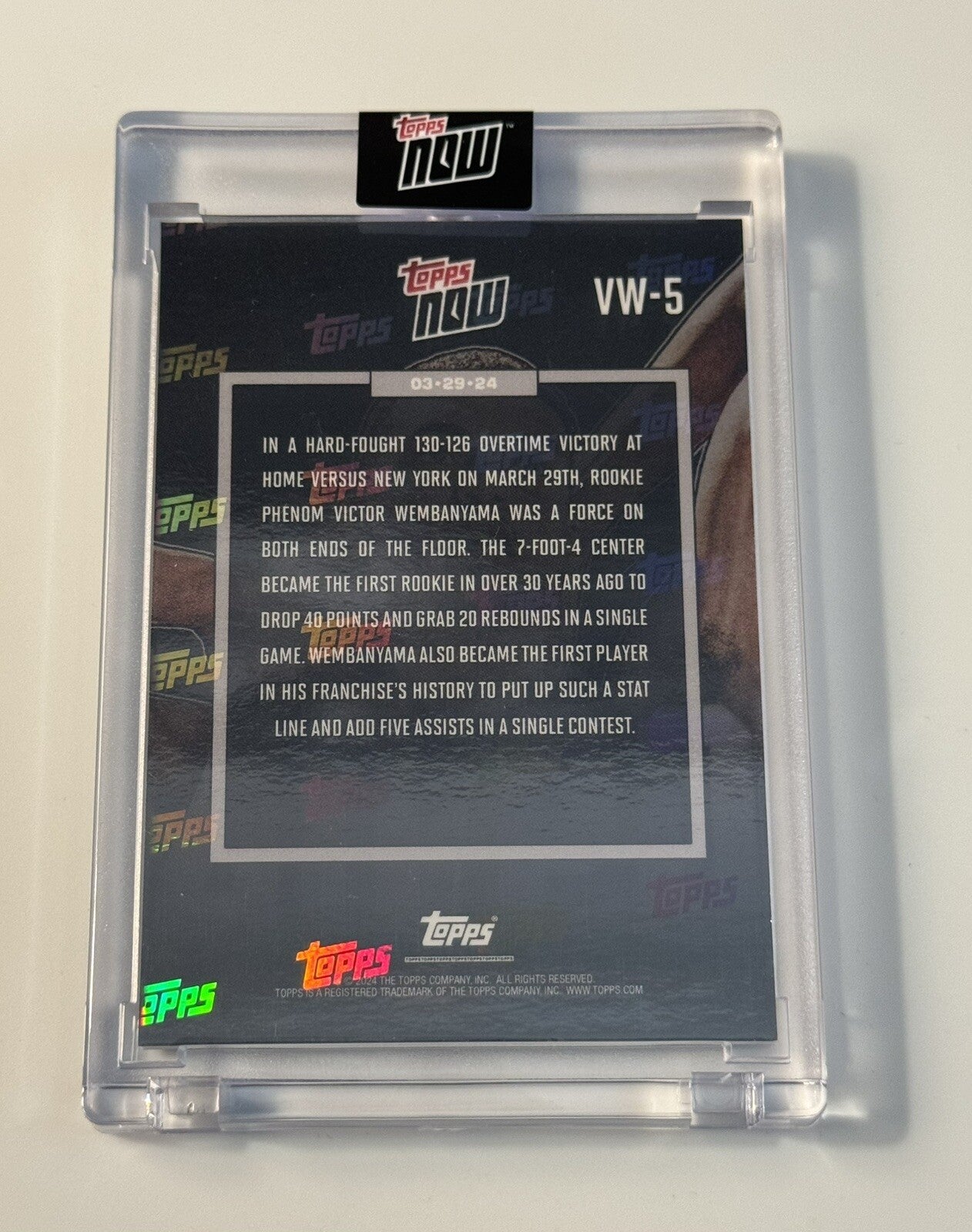 Victor Wembanyama RC 40/20 2023-24 TOPPS NOW Basketball Card VW-5 NBA Spurs ROY!