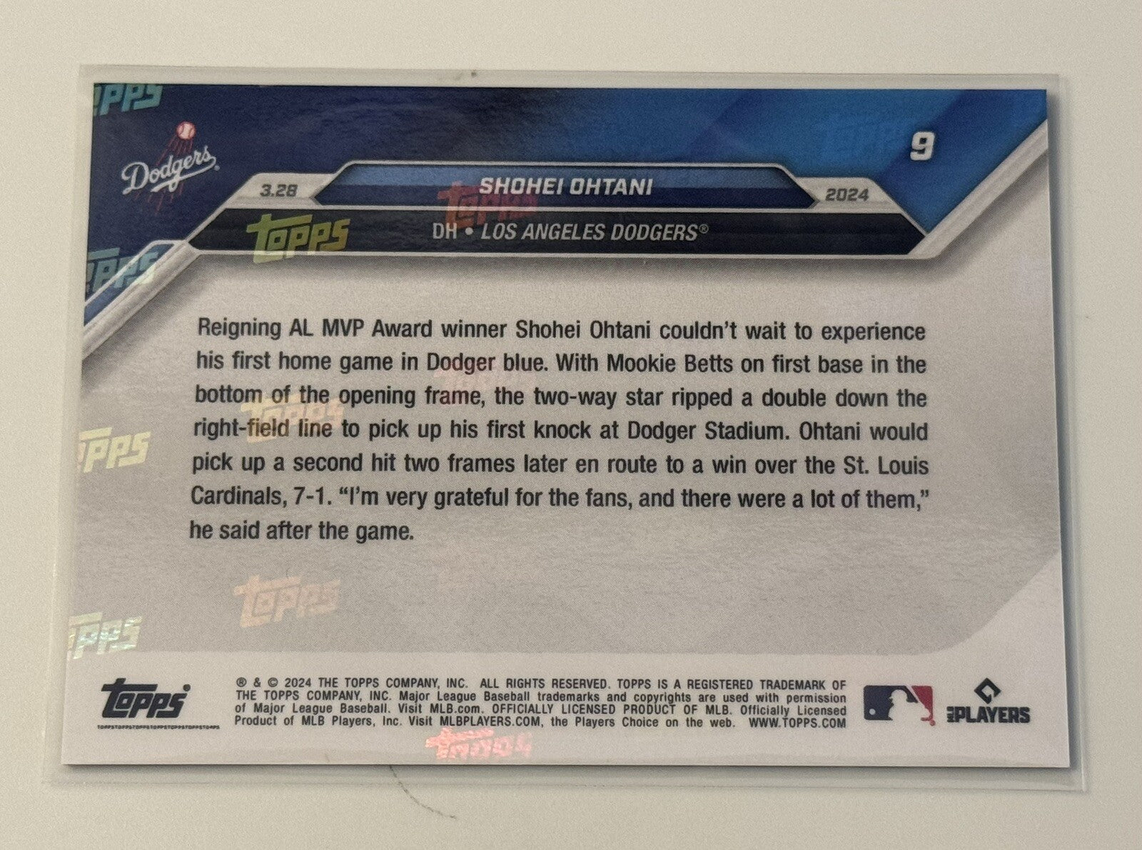 Shohei Ohtani 2024 TOPPS NOW Opening Day Card #9 Los Angeles Dodgers - PR 9558!
