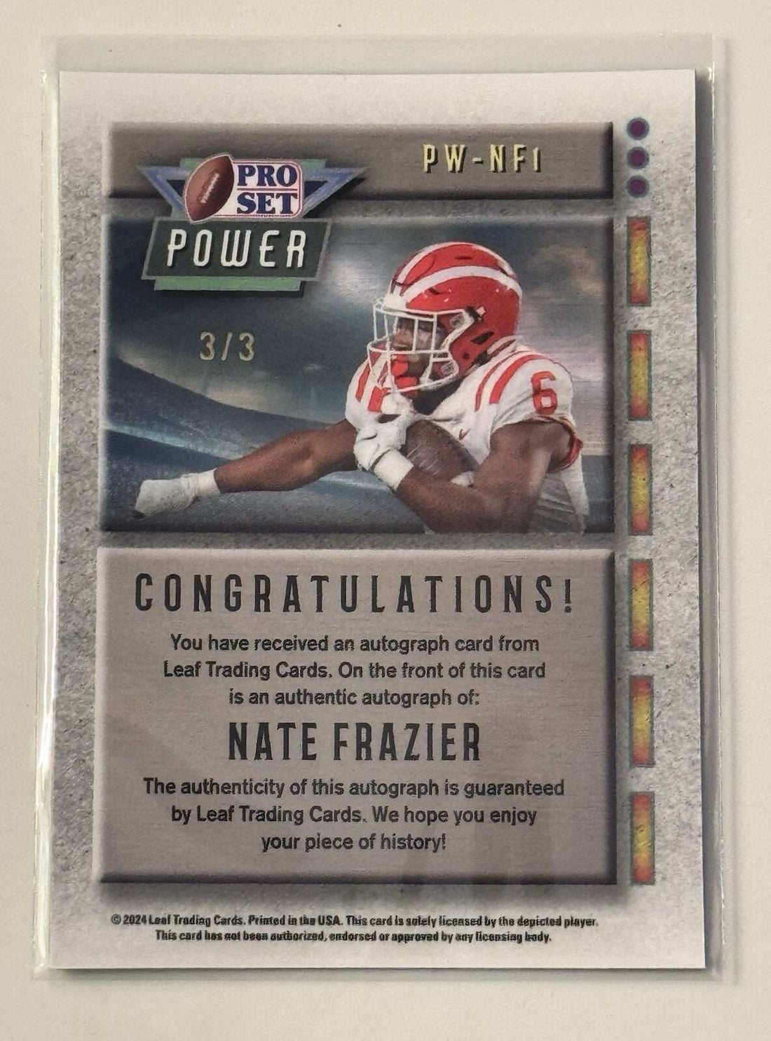 Nate Frazier RC autograph 2024 Leaf Pro Set football card Georgia Bulldogs limited edition