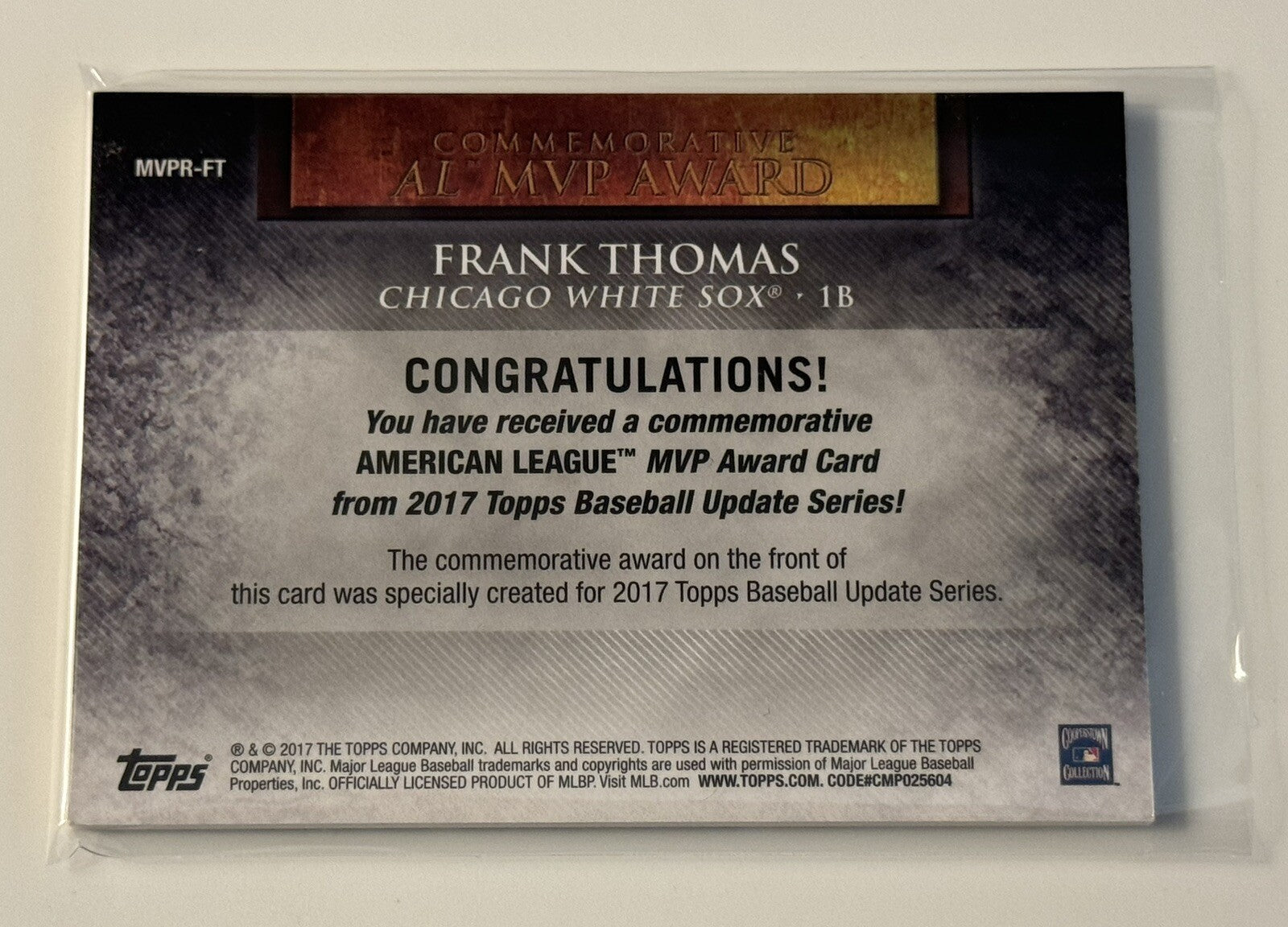 75/99 Frank Thomas 2017 Topps Update MLB MVP Award Medallions Card #MVPR-FT SOX*