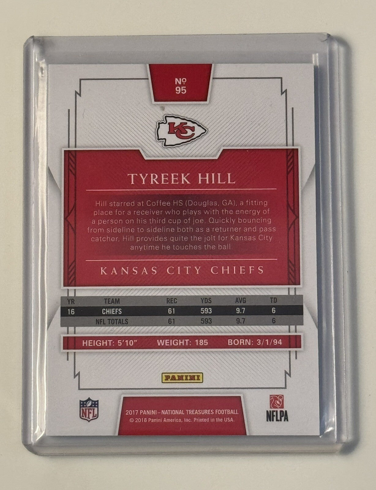 8/10* Tyreek Hill 2017 Panini National Treasures NFL KC Chiefs/Dolphins Card #95