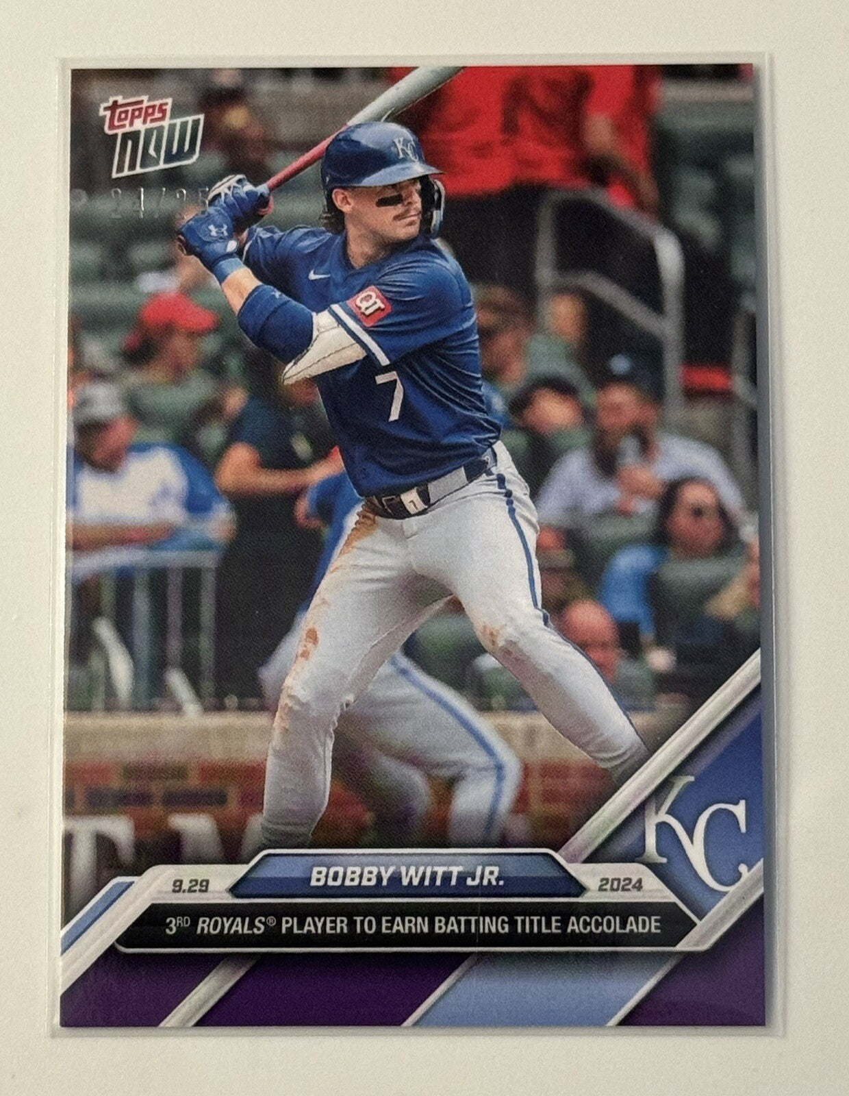 24/25 Bobby Witt Jr. 2024 MLB Topps NOW 3rd Royal to Wins Batting Title Card 778