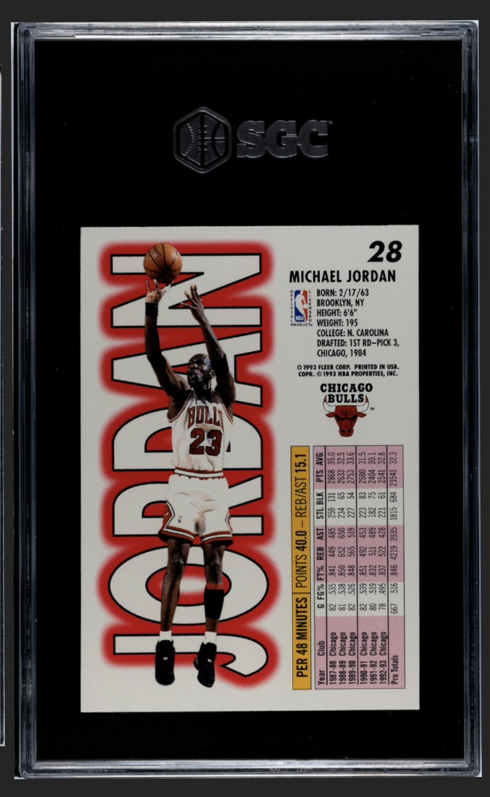 1993 Fleer MICHAEL JORDAN* (HOF) 10 Scoring Champ NBA Chicago Bulls #28 - SGC 8*