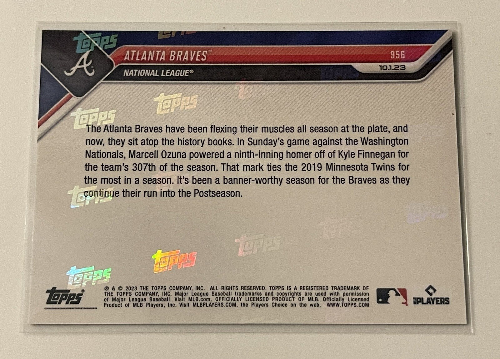 Atlanta Braves 17/25 Ties HR Record 2023 MLB Atlanta Braves TOPPS NOW 306 HR 956