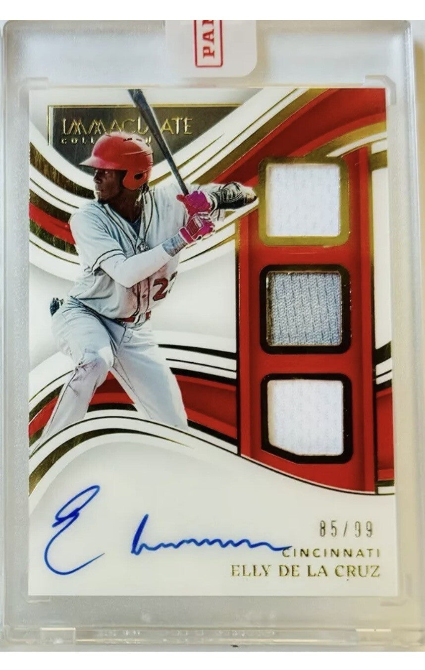2023 Panini Immaculate ELLY DE LA CRUZ RC On Card Auto /99 TRIPLE PATCH MLB Reds