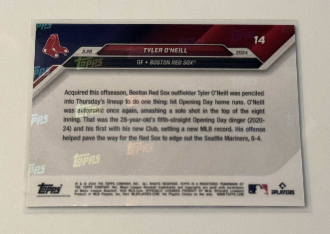 Tyler O'Neill RC Topps Now 6/10 Boston Red Sox 2024 Opening Day home run card