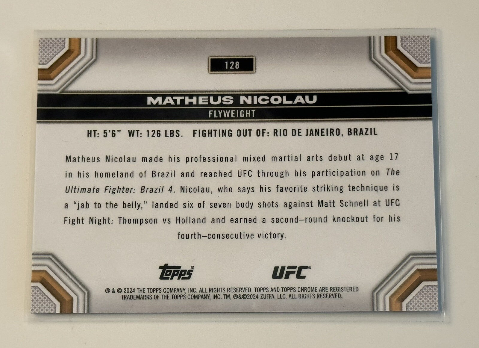 2024 Topps Chrome UFC /299 Matheus Nicolau Flyweight - Prizm Refractor Card #128