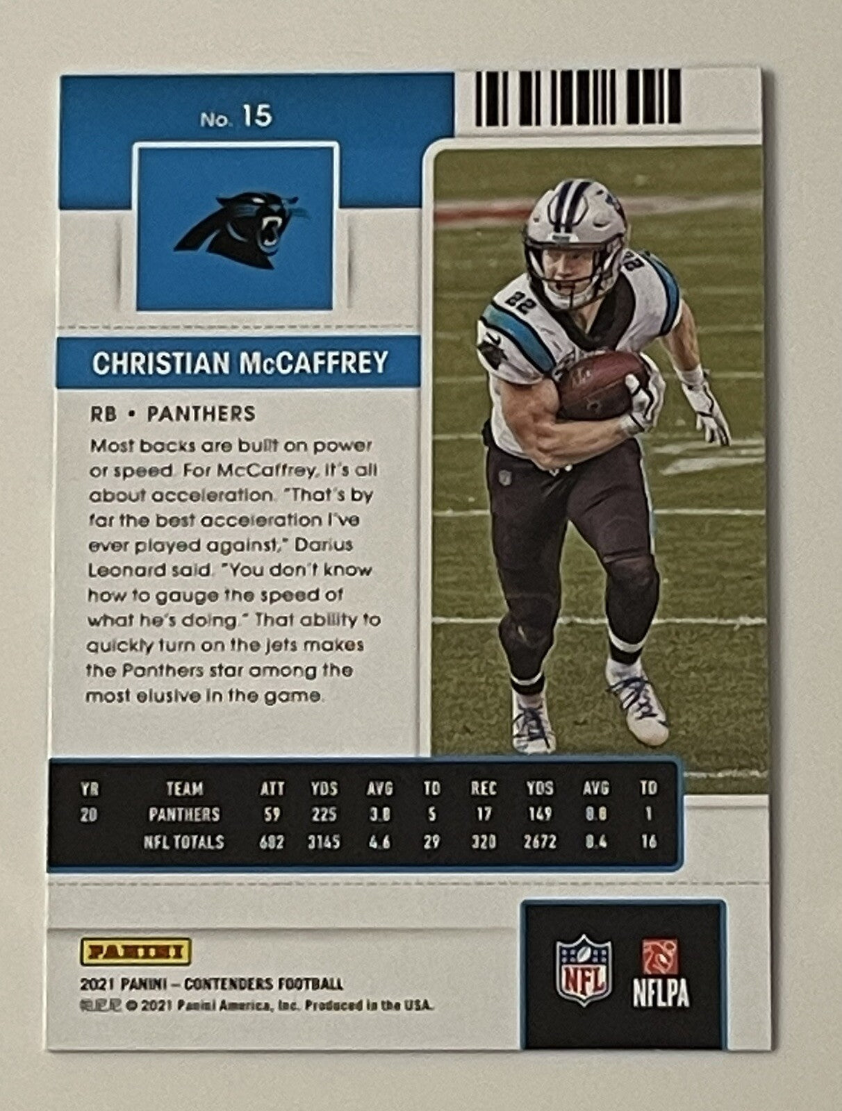 Christian McCaffrey 2021 Contenders Football Season Ticket NFL Card #15 Panthers